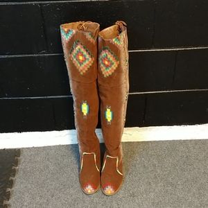 Hand painted size 8.5 faux suede boots boho